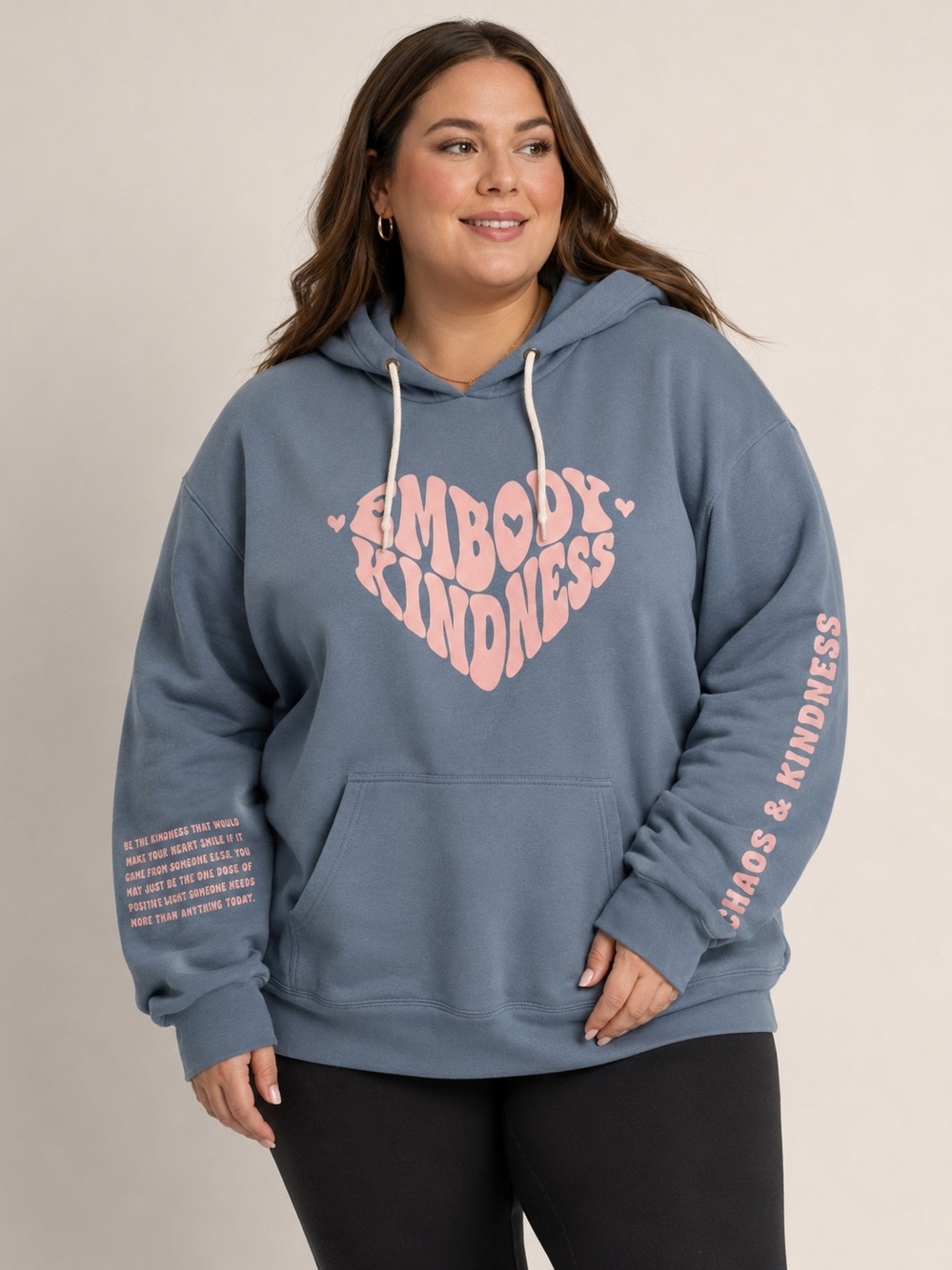 Embody Kindness Graphic Hoodie - Dusty Blue with Pink Print
